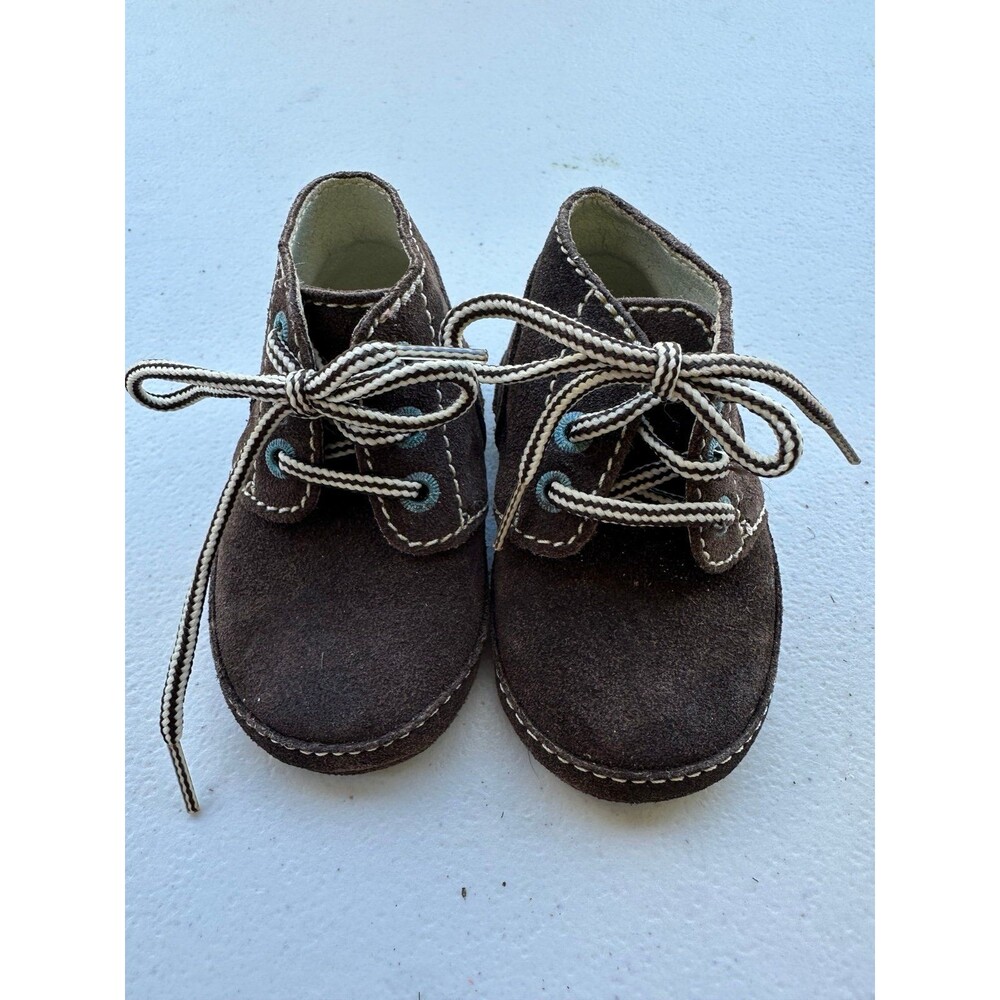 Vintage Baby Gap Crawlers Brown Cow Suede Twill Laces Chukka Ankle Booties 2